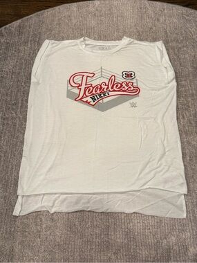 WWE White "Fearless Nikki" Graphic Tank Top with Red and Gray Accents